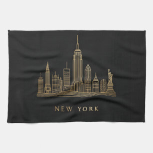 New York City Skyline Gold Line Art Kitchen Towel