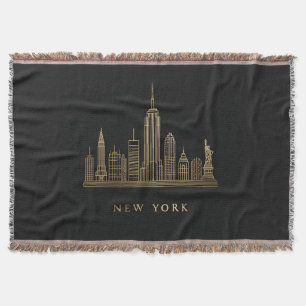 New York City Skyline Gold Line Art Throw Blanket