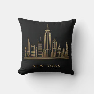 New York City Skyline Gold Line Art Throw Pillow