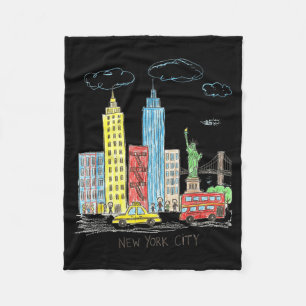 New York City Skyline Illustration Urban Kids Art  Fleece Blanket