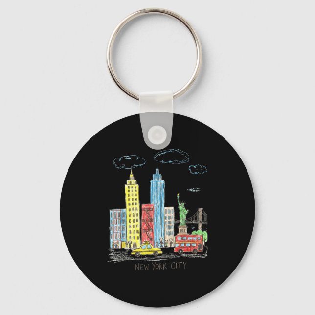New York City Skyline Illustration Urban Kids Art  Keychain (Front)