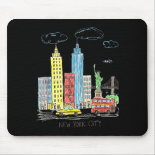 New York City Skyline Illustration Urban Kids Art  Mouse Pad