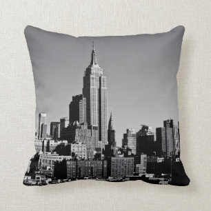 New York City Skyline in Black and White Throw Pillow