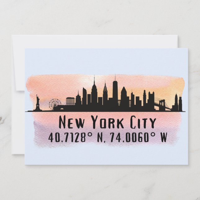 New York City Skyline Latitude and Longitude  Card (Front)