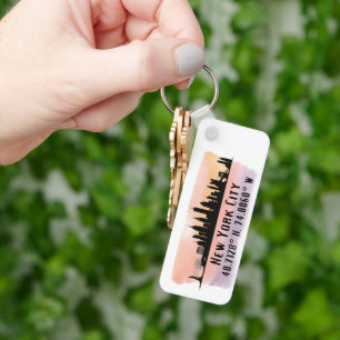 New York City Skyline Latitude and Longitude  Keychain