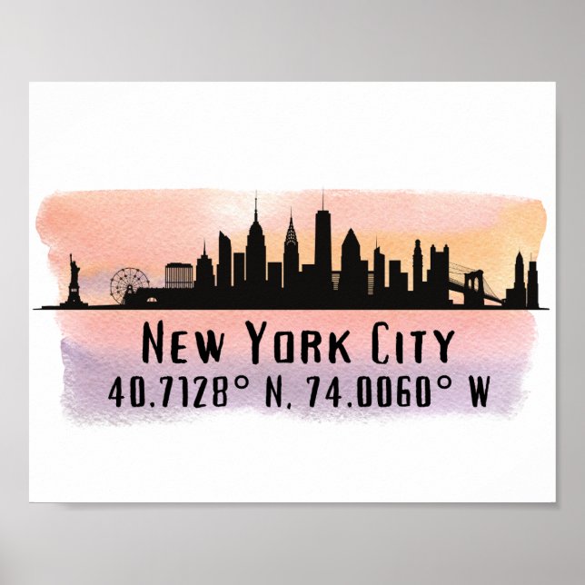 New York City Skyline Latitude and Longitude  Poster (Front)