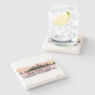 New York City Skyline Latitude and Longitude  Stone Coaster