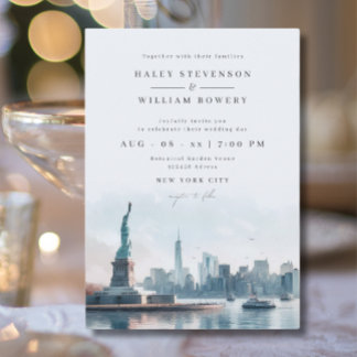New York City Skyline Liberty Destination Wedding Invitation