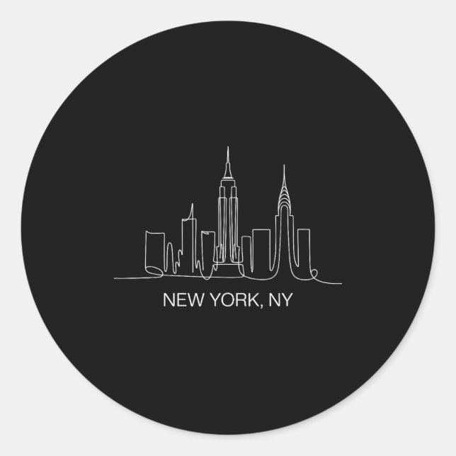 New York City Skyline Line Art Drawing Nyc Souveni Classic Round Sticker (Front)