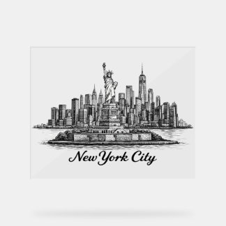 New York City Skyline Line Art Illustration