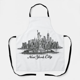 New York City Skyline Line Art Illustration Apron
