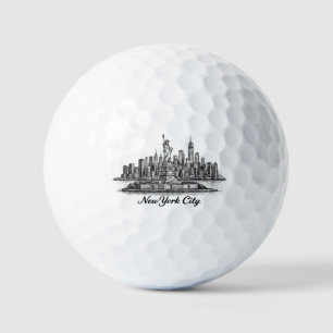 New York City Skyline Line Art Illustration Golf Balls