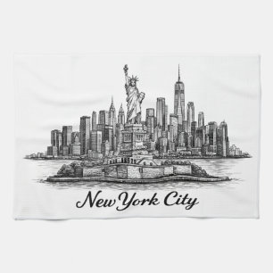 New York City Skyline Line Art Illustration Kitchen Towel