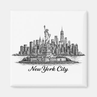New York City Skyline Line Art Illustration Magnet
