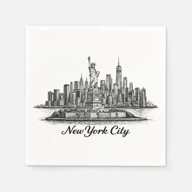 New York City Skyline Line Art Illustration Napkin (Front)