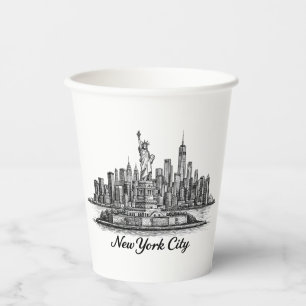 New York City Skyline Line Art Illustration Paper Cups