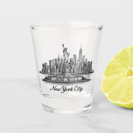 New York City Skyline Line Art Illustration Shot Glass