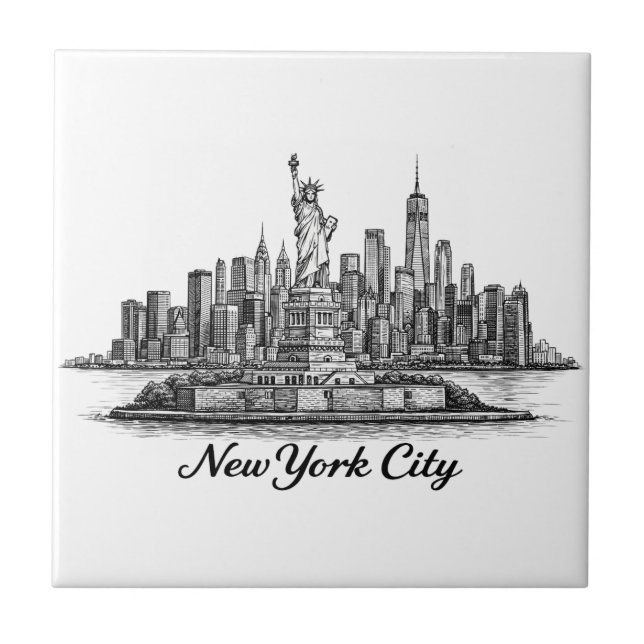 New York City Skyline Line Art Illustration Tile (Front)