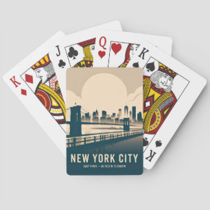 New York City Skyline Minimalist Art Vintage River Playing Cards