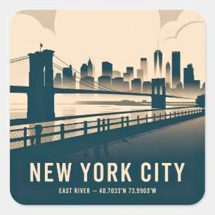 New York City Skyline Minimalist Art Vintage River Square Sticker