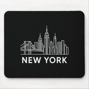 New York City Skyline Minimalist White Line Art _1 Mouse Pad