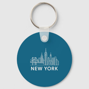 New York City Skyline Minimalist White Line Art Keychain