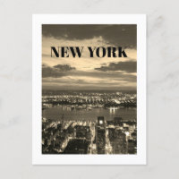 New York City Skyline Night Lights Twilight Sepia 