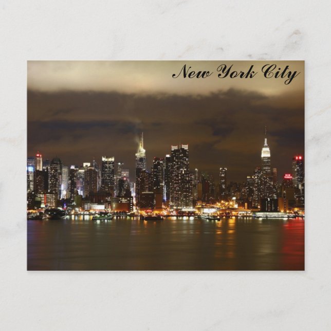 New York City Skyline Night Panoramic Photo Postcard (Front)