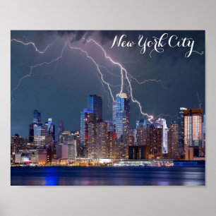New York City Skyline Night Storm Photo Poster