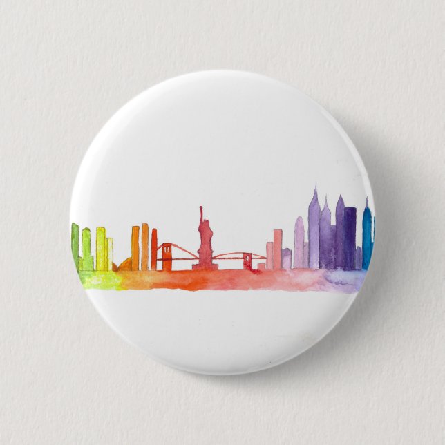 NEW YORK CITY skyline NYC Colorful modern 2 Inch Round Button (Front)