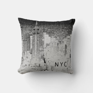 New York City Skyline   NYC   Gray & Black Throw Pillow