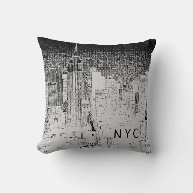 New York City Skyline | NYC | Grey & Black Throw Pillow (Front)