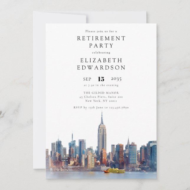 New York City Skyline Retirement Party Invitation (Front)