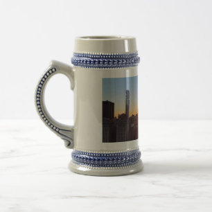 New York City Skyline Sunset Rooftop View Art Beer Stein