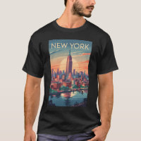 New York City Skyline Travel Art Vintage