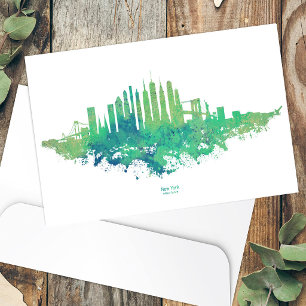 New York City Skyline Watercolor in blue and green Postcard