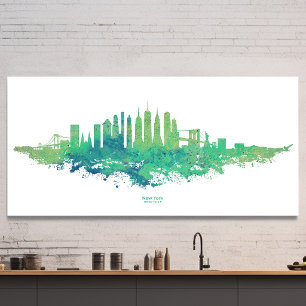 New York City Skyline Watercolor in blue and green Poster