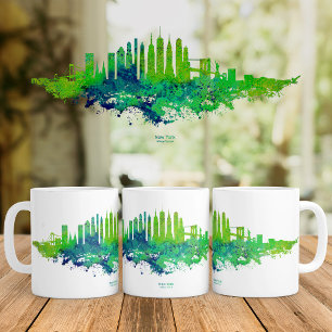 New York City Skyline Watercolor in blue and lime  Coffee Mug