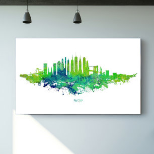 New York City Skyline Watercolor in blue and lime  Poster
