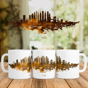 New York City Skyline Watercolor in orange Coffee Mug