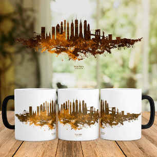 New York City Skyline Watercolor in orange Magic Mug
