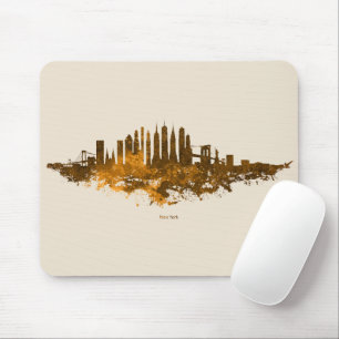 New York City Skyline Watercolor in orange Mouse Pad