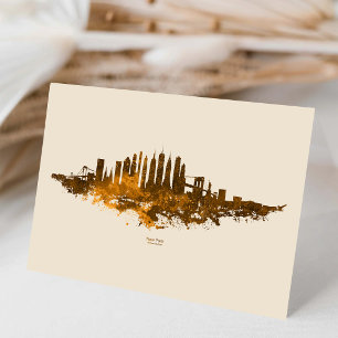 New York City Skyline Watercolor in orange Thank You Card