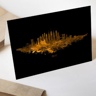 New York City Skyline Watercolor in orange Thank You Card