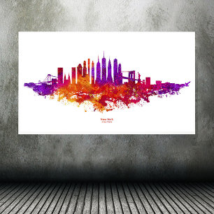 New York City Skyline Watercolor on White Poster
