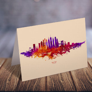 New York City Skyline Watercolor on White Thank You Card