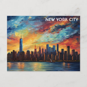 New York City Skyline Watercolor Sunset Postcard