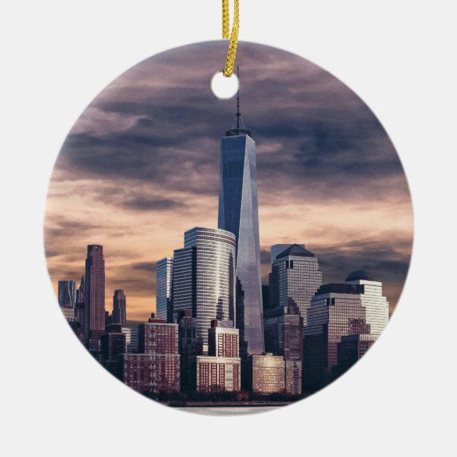 New York City Skyline Winter Ceramic Ornament (Front)