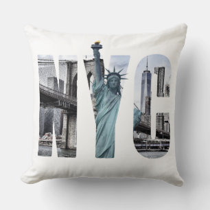 New York City Skyline With Statue Of Liberty Throw Pillow