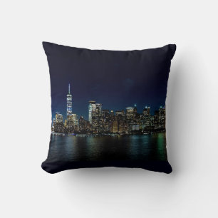 New York City Skyscraper Towers Night USA America Throw Pillow